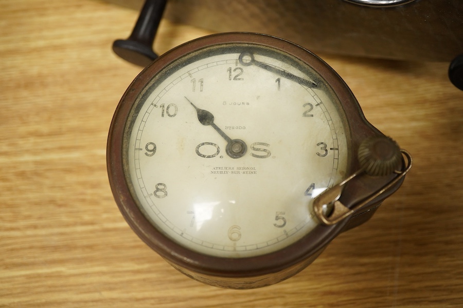 Two Automobilia related items; a dashboard panel for a 1932 Ford roadster together with an early French dashboard clock